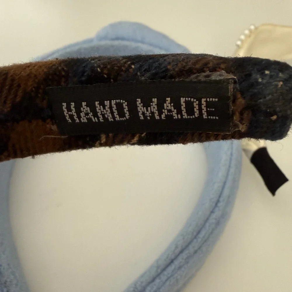 Set of 3 Fashion Headbands Blue Fleece Brown Plaid Pearl Satin Knotted Padded